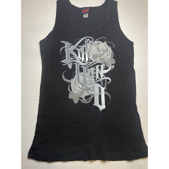 Kat von D Ribbed Black Tank Top Women’s Size Large Logo Front Stretch - Picture 2 of 4